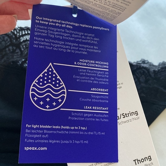 NWT Speax By Thinx Black Thong Absorbent Underwear Womens 2X Leaks & Periods - Picture 4 of 15